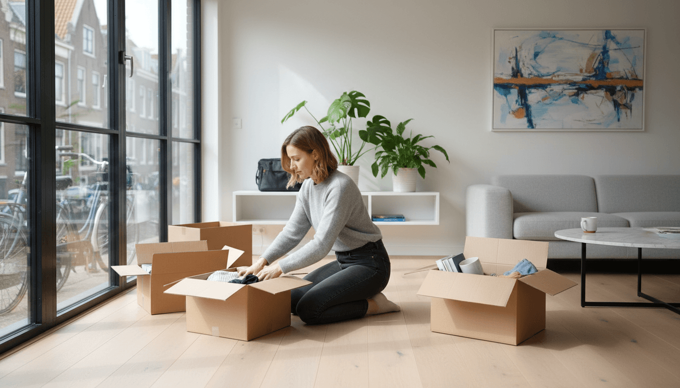 Expat settling into a bright modern apartment in the Netherlands