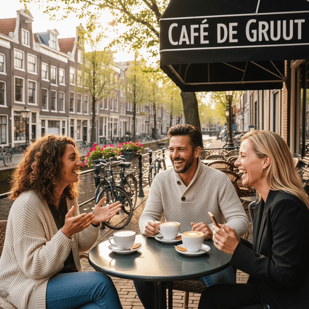 People connecting at outdoor cafe